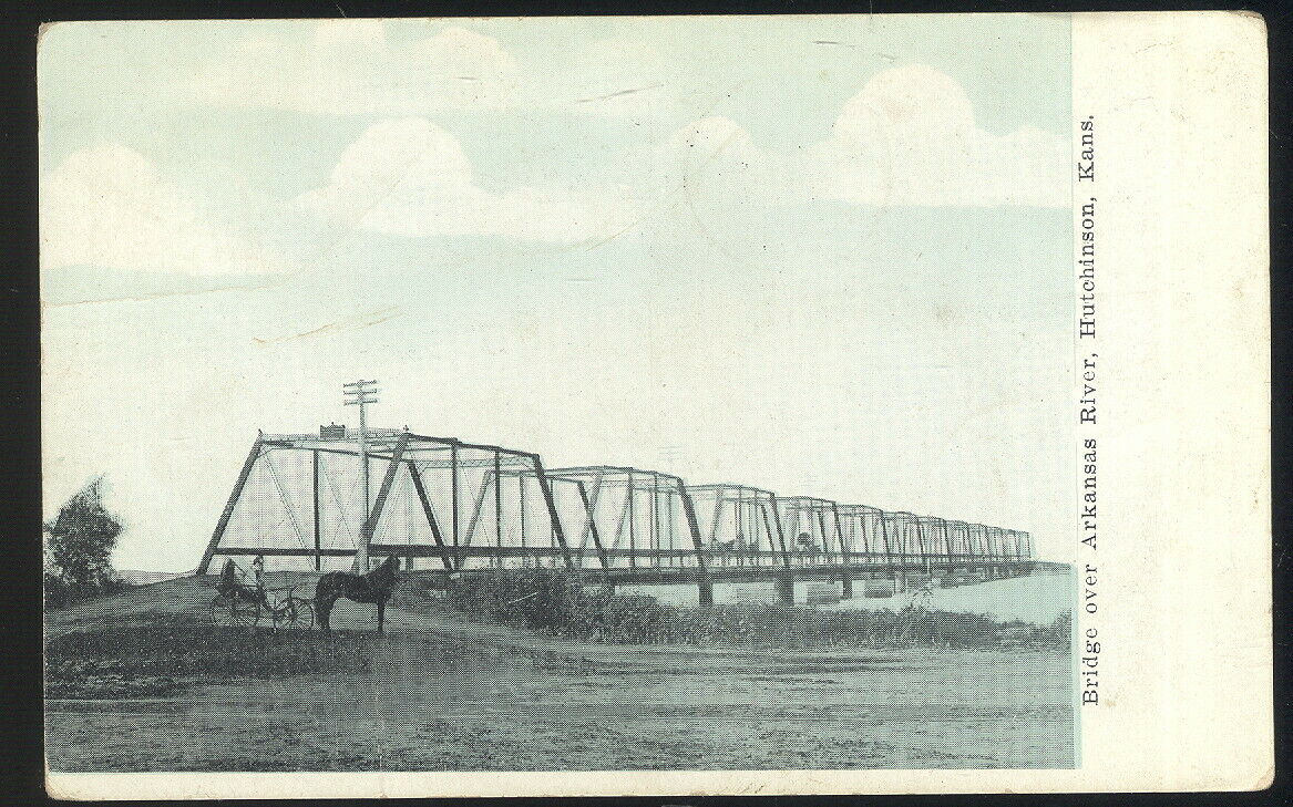 1908 Picture Post Card, Bridge Over Arkansas River, Hutchinson, Ks.