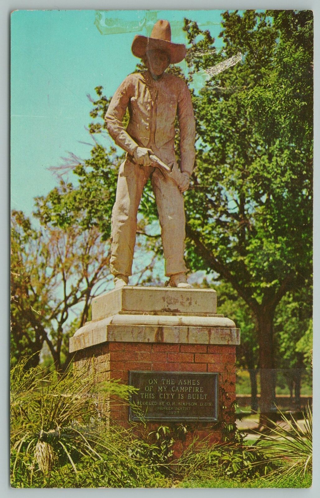 Dodge City Kansas~cowboy Statue~site Of Boot Hill~vintage Postcard